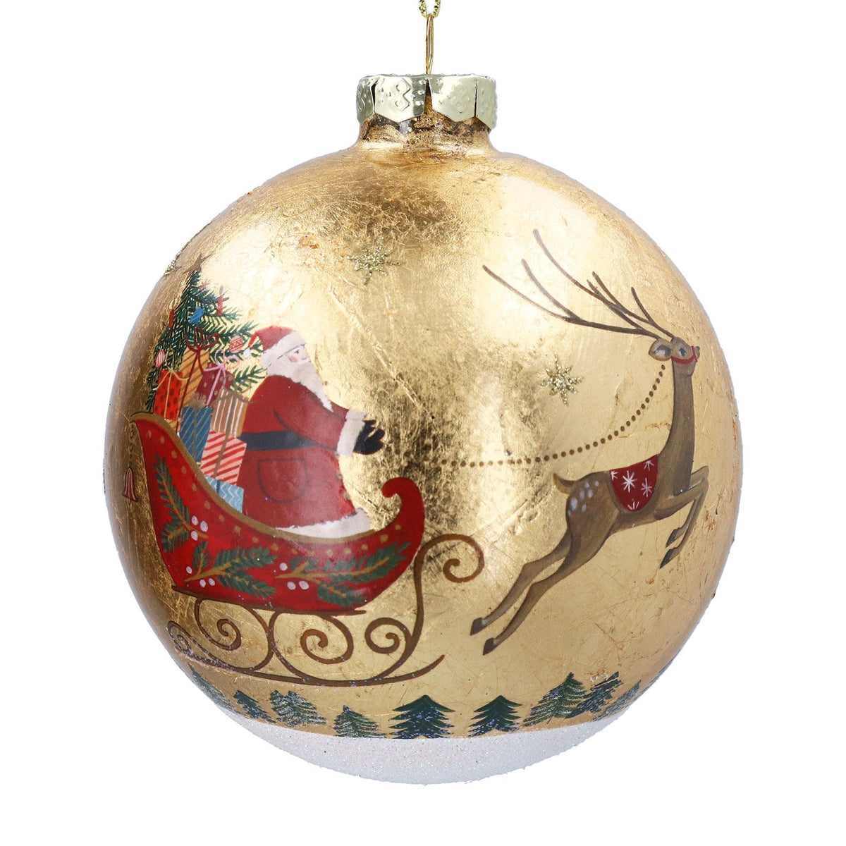 Gold Glass Foil Nostalgia Santa Christmas Tree Bauble