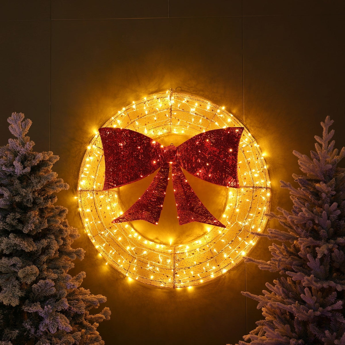1.2M LED Lit Christmas Wreath with Large Red Bow