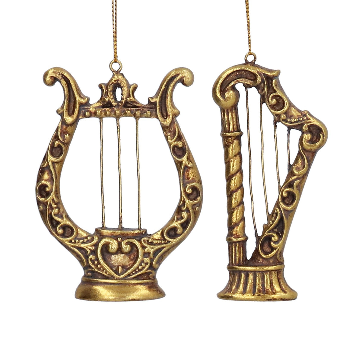 Gold Harp and Lyre Resin Hanging Christmas Decoration