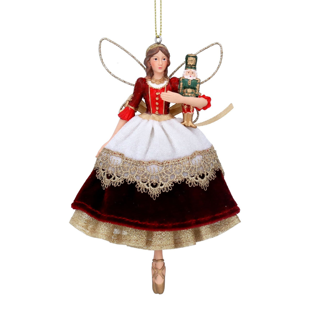 Red and Gold Christmas Fairy with Nutcracker Hanging Decoration