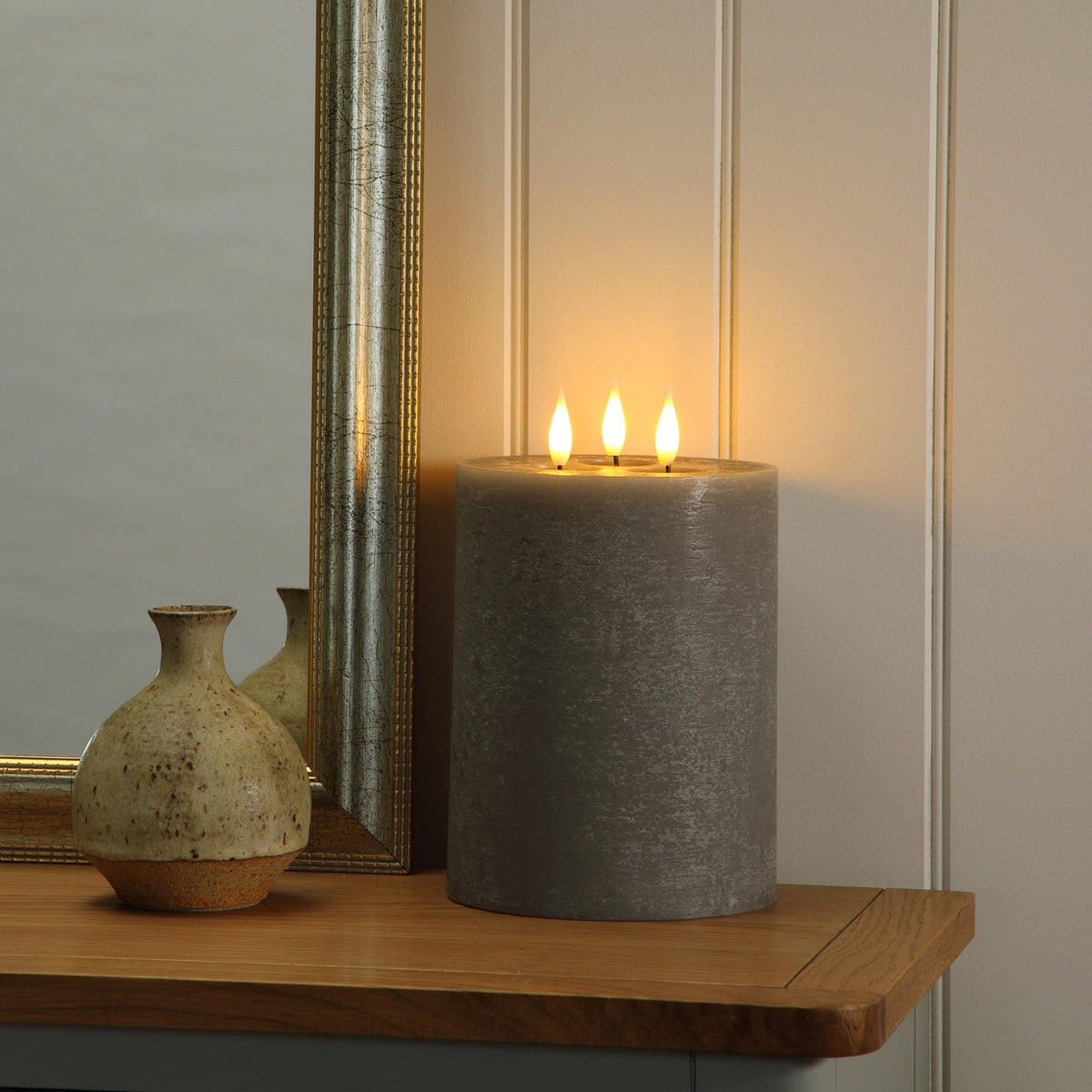 Pewter 3 Wick LED Wax Christmas Candle