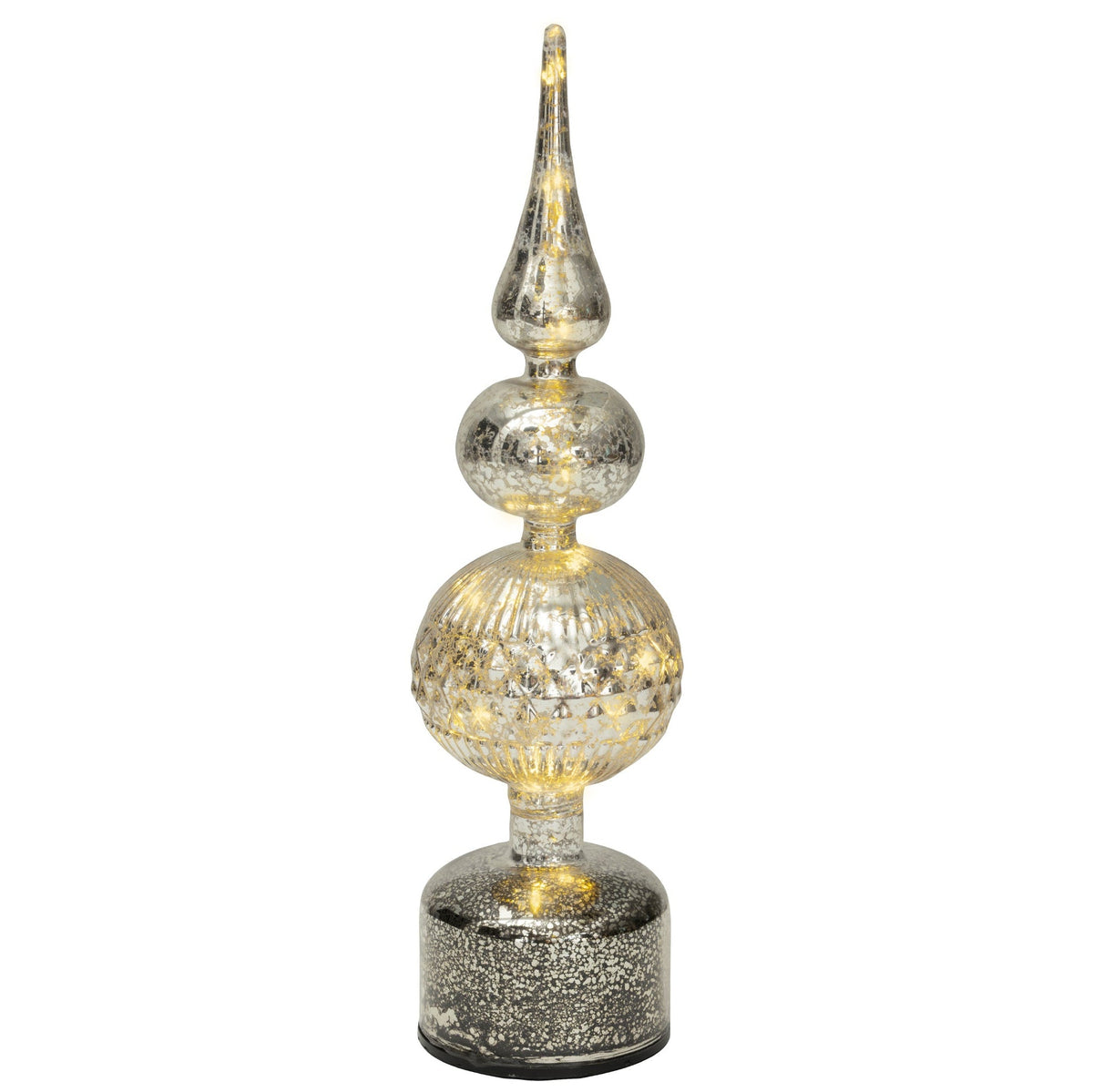 Silver Glass Finial Micro LED Rotating Christmas Table Decoration