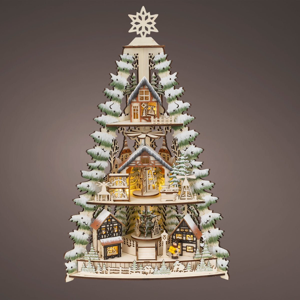 Wooden Christmas Tree Village Scene