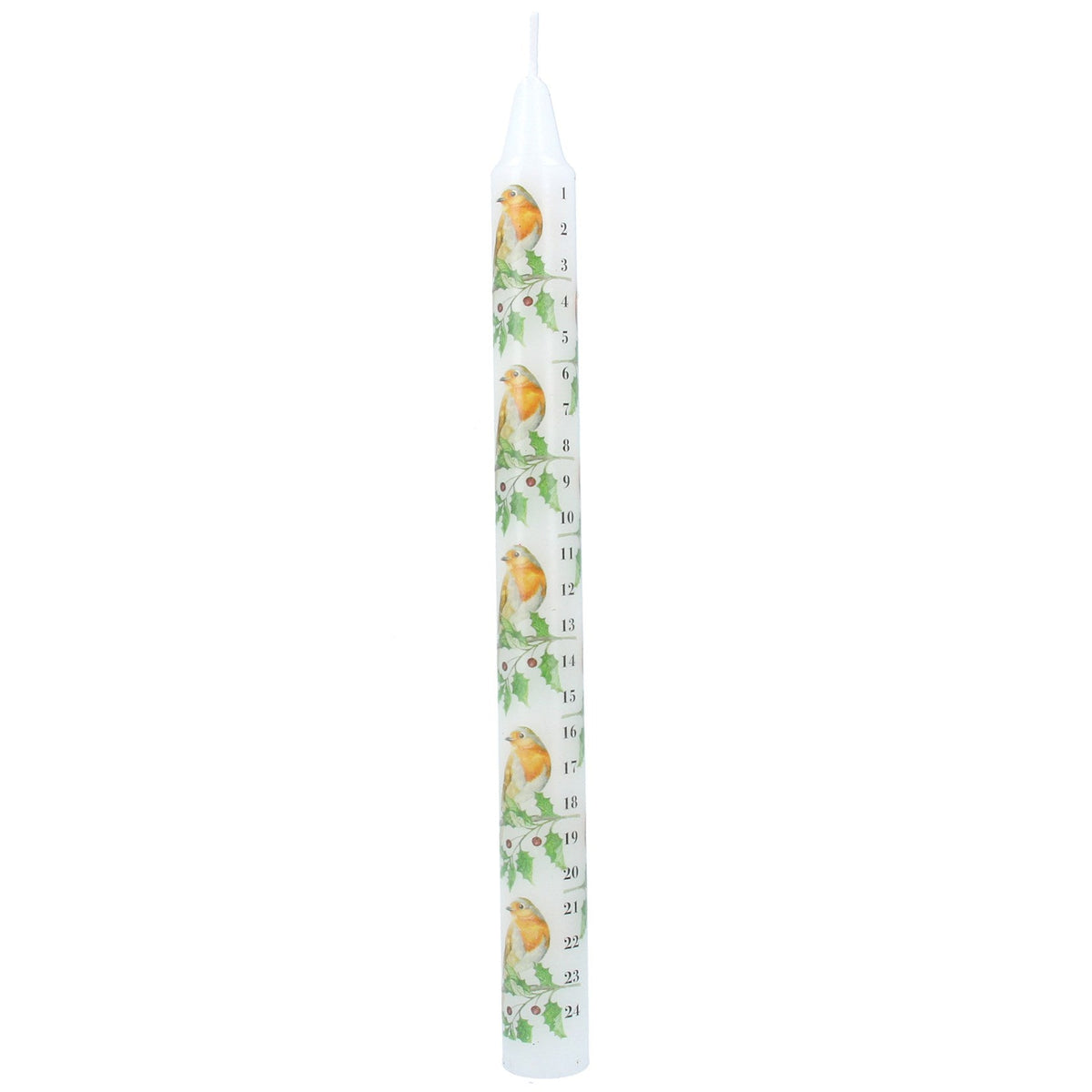 Robin and Holly Advent Taper Christmas Candle