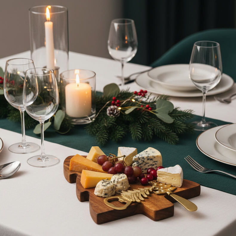 Christmas Tree Wooden Chopping Board with Bottle Opener and Cheese Knife