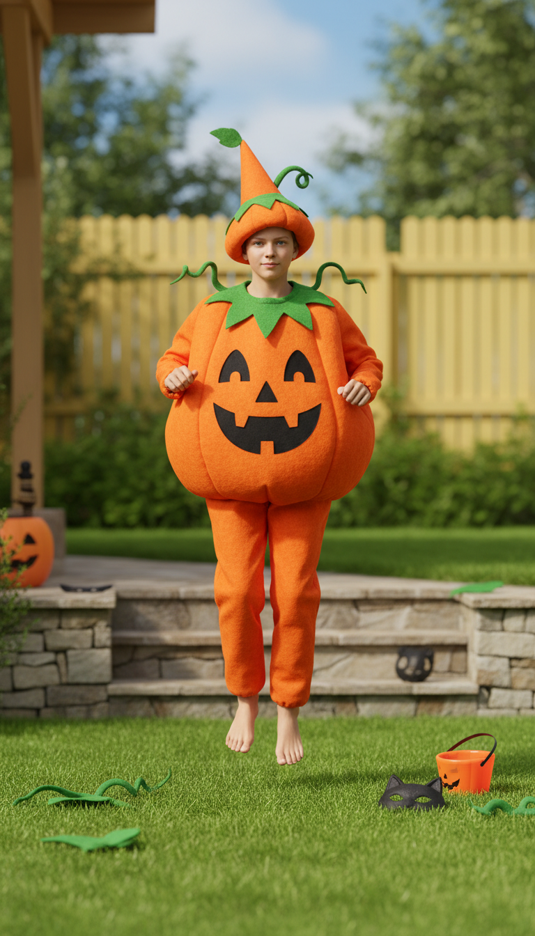Teen's Orange Pumpkin Jumpsuit with Felt Hat