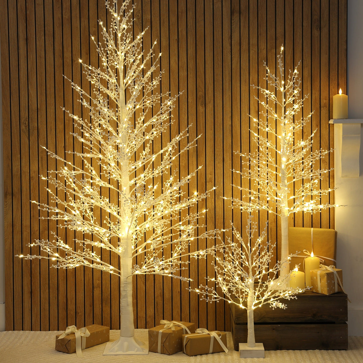 1.2M White Mini Berry Christmas Twig Tree with Warm White Lights