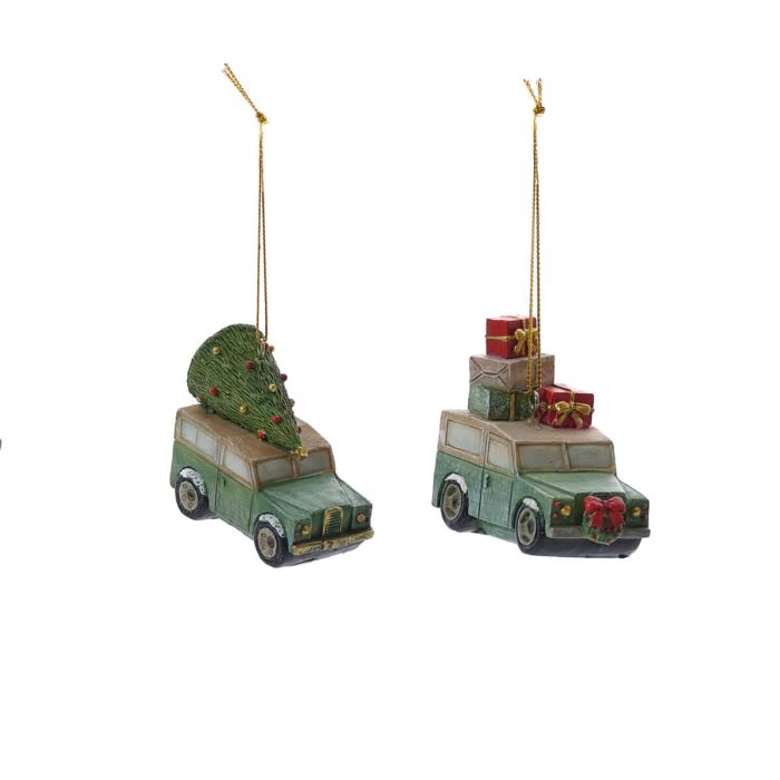 Hanging Land Rover with Tree or Presents Christmas Tree Decorations