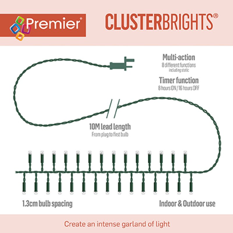 Premier 960 LED Cluster Brights Clear Cable Red and Warm White