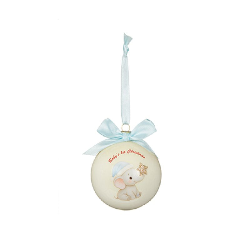 Baby's First Christmas Blue Elephant Design Bauble