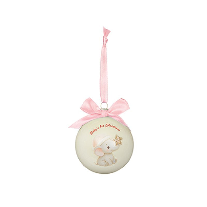 Baby's First Christmas Pink Elephant Design Bauble