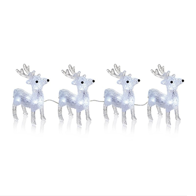 Set of 4 White LED Acrylic Reindeer Christmas Lights
