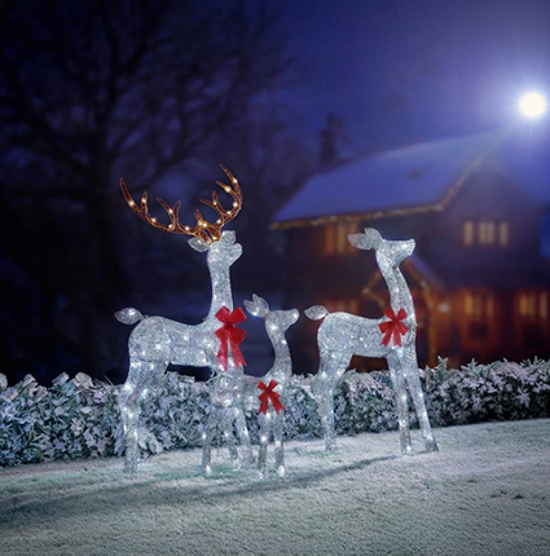 Silver Glitter Fabric LED Christmas Reindeer Family Set of 3