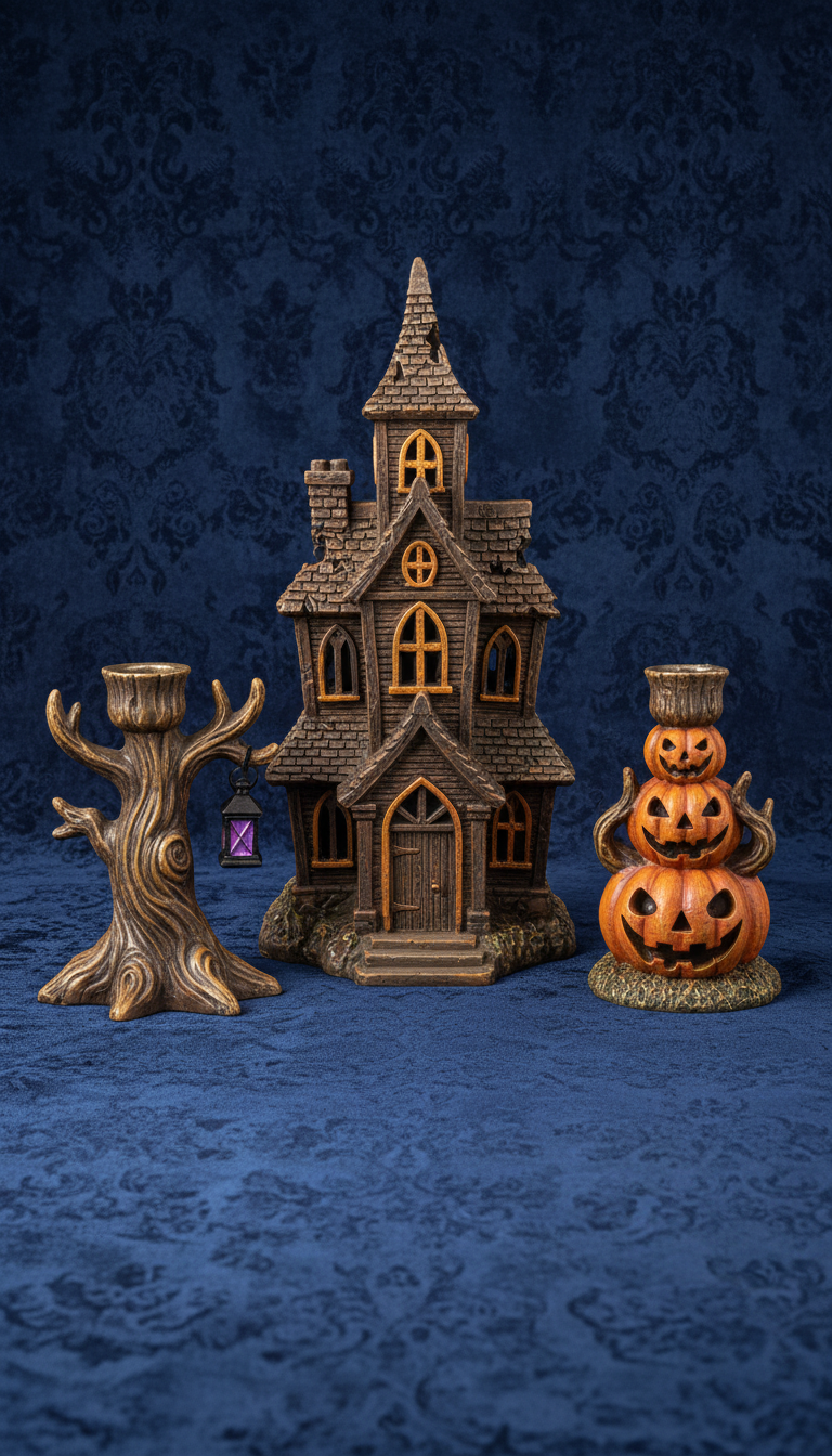 Haunted manor candle holder set in gothic black