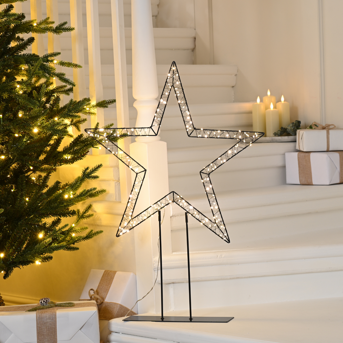 76cm Twinkling Star on Stand Christmas Silhouette with 200 Warm White LEDs