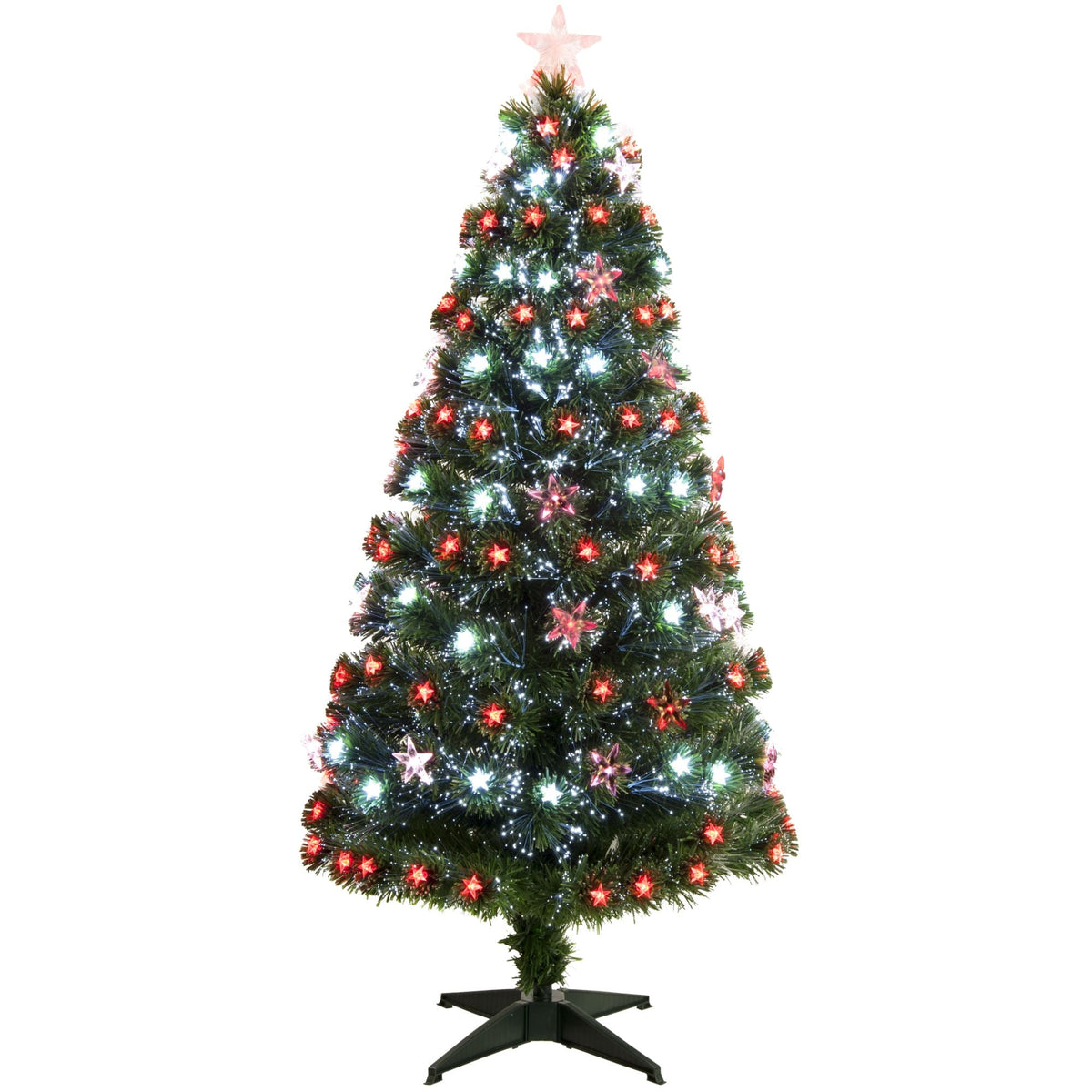 3ft Green Fibre Optic Christmas Tree with Red and White Stars LEDs