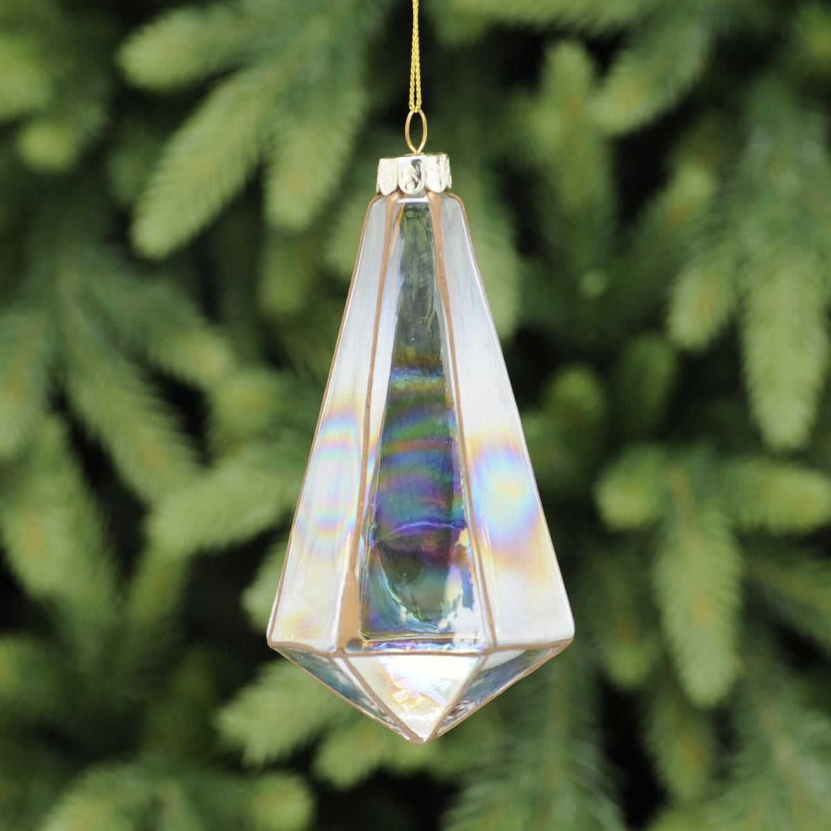 13cm Clear Glass Drop with Copper Edging Christmas Tree Decoration