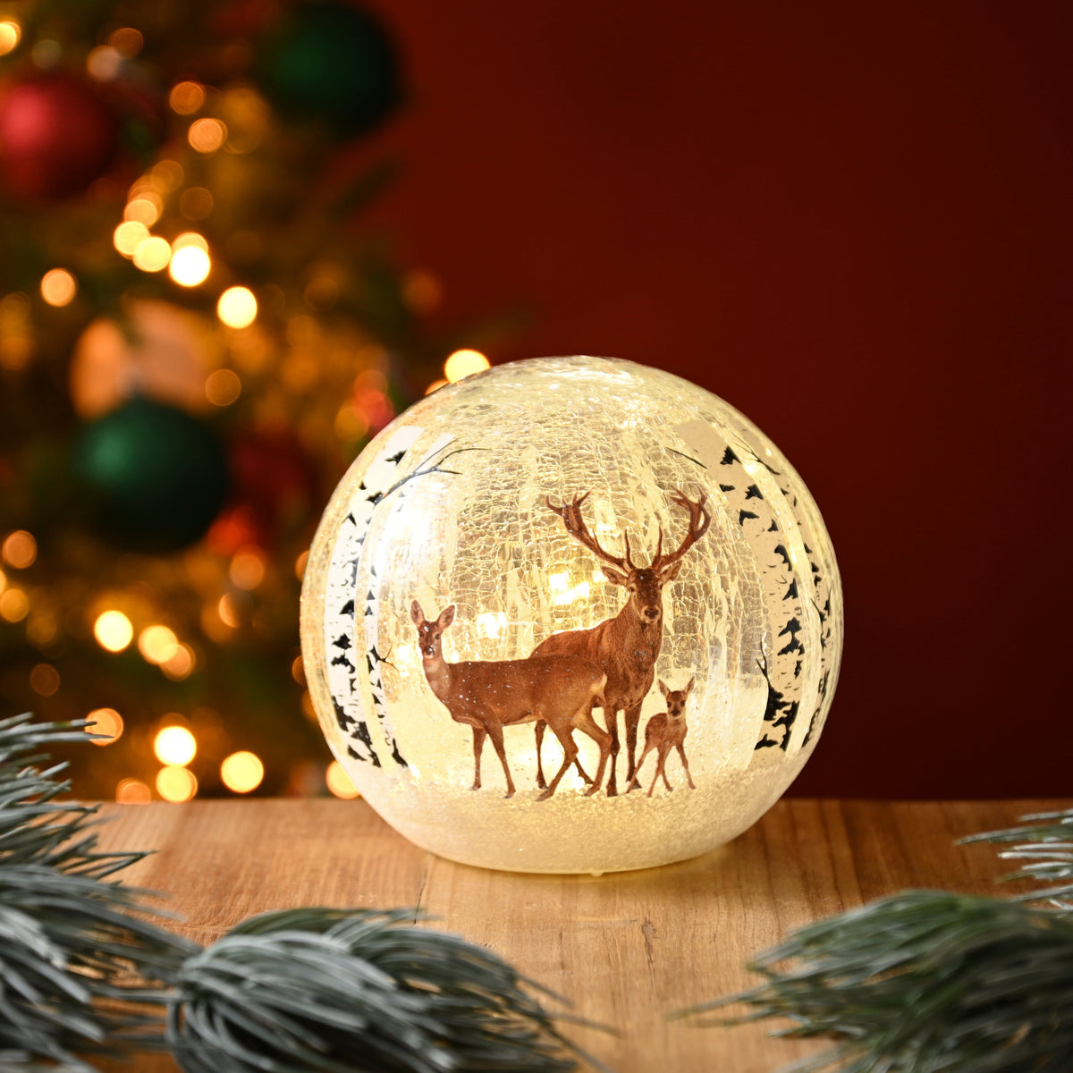 Reindeer Scene Light Up Crackle Ball Christmas Decoration