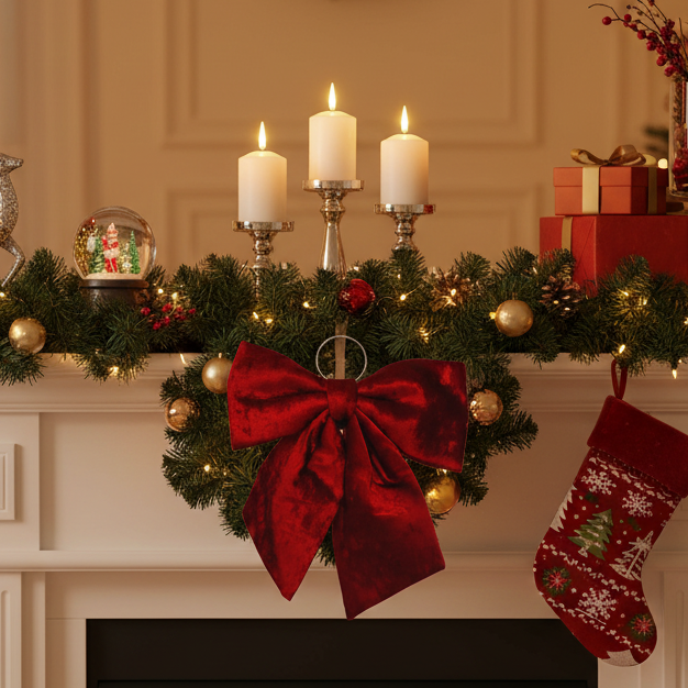 Burgundy Velvet Christmas Bow Decoration 34cm