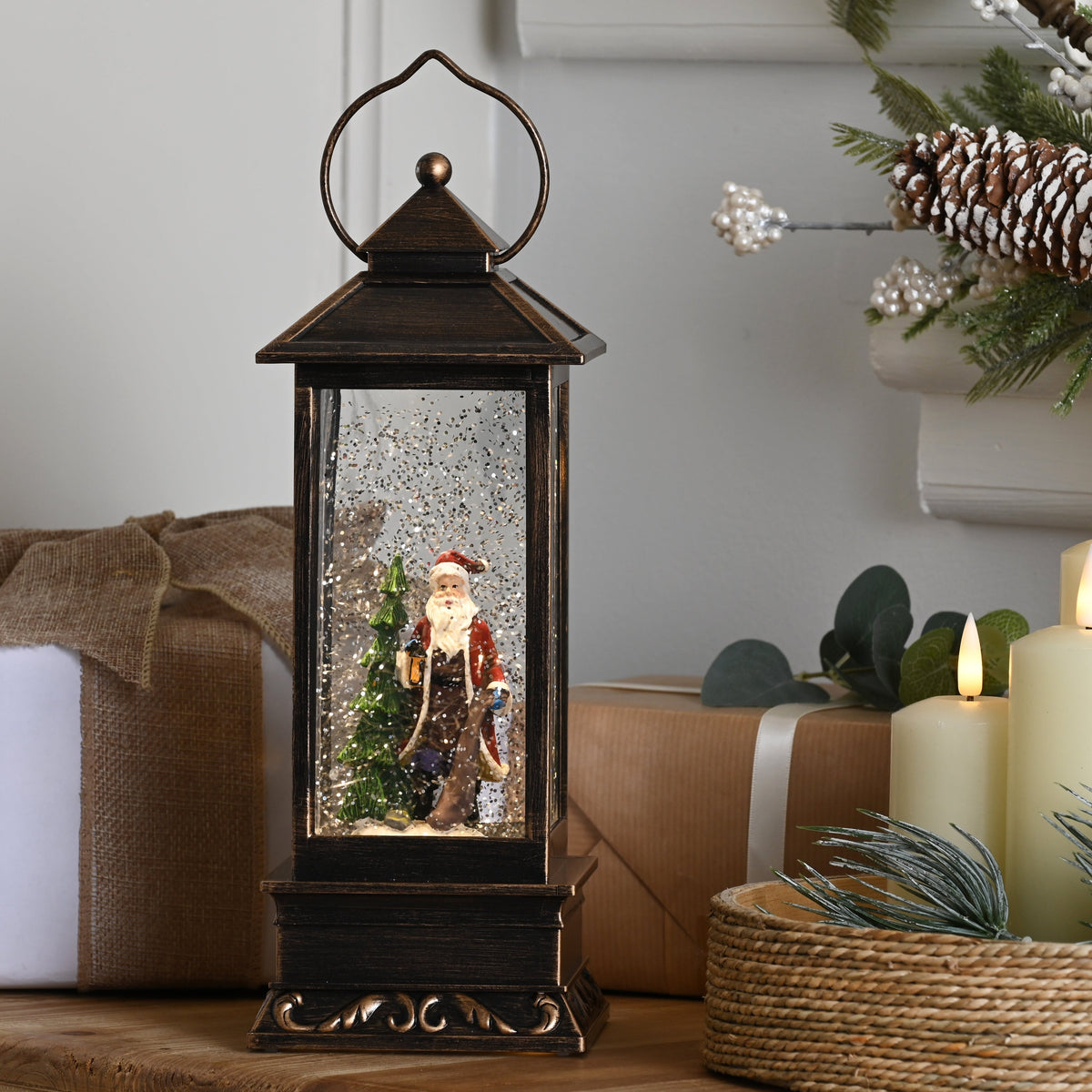 Christmas Water Lantern with Santa Claus Scene