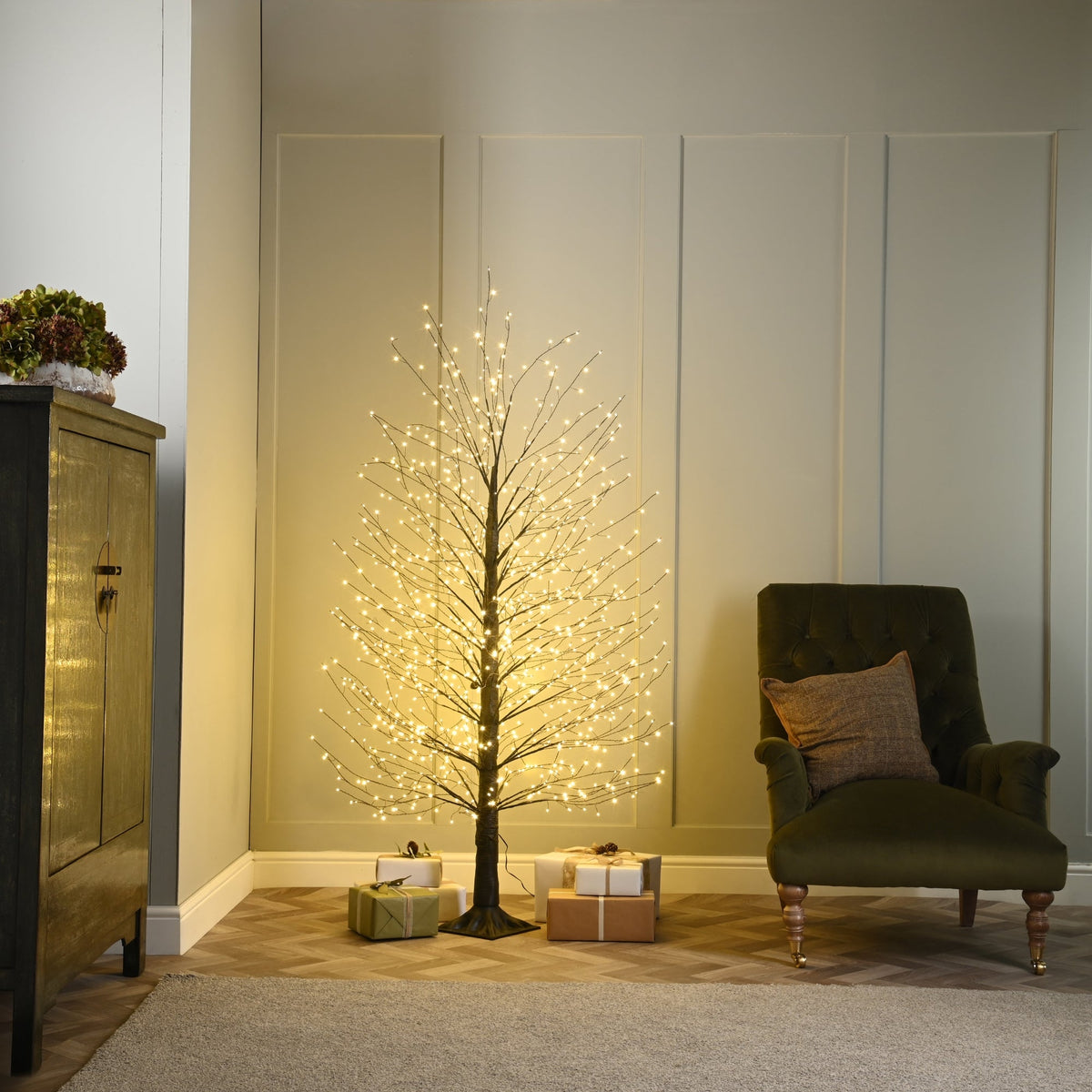 7ft Black Microdot Christmas Tree with 1400 Twinkling Warm White Teardrop LEDs