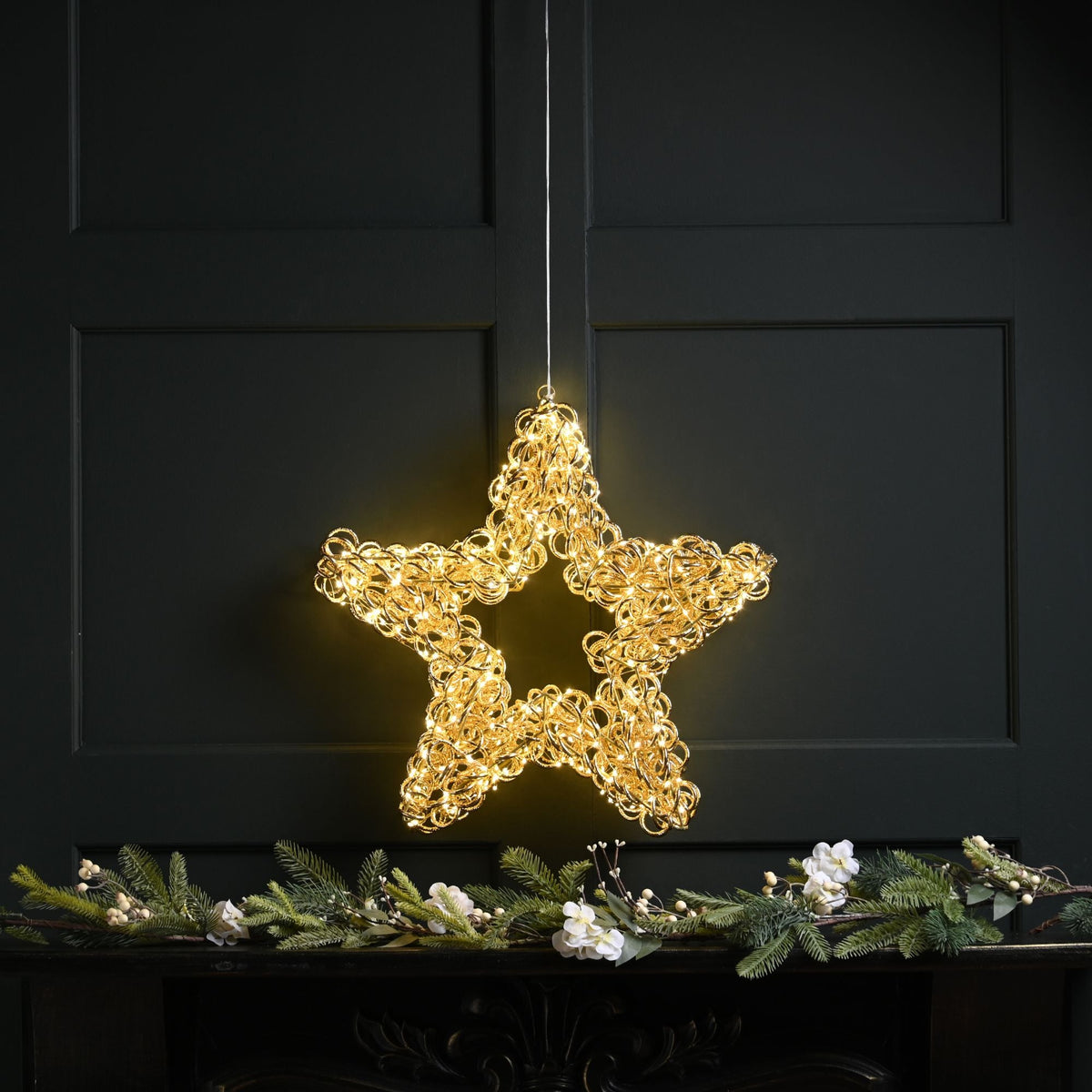50cm Gold Spiral Twirl Christmas Star with 500 Warm White LEDs
