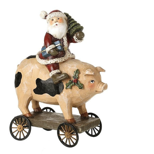Santa on a Pig Christmas Ornament