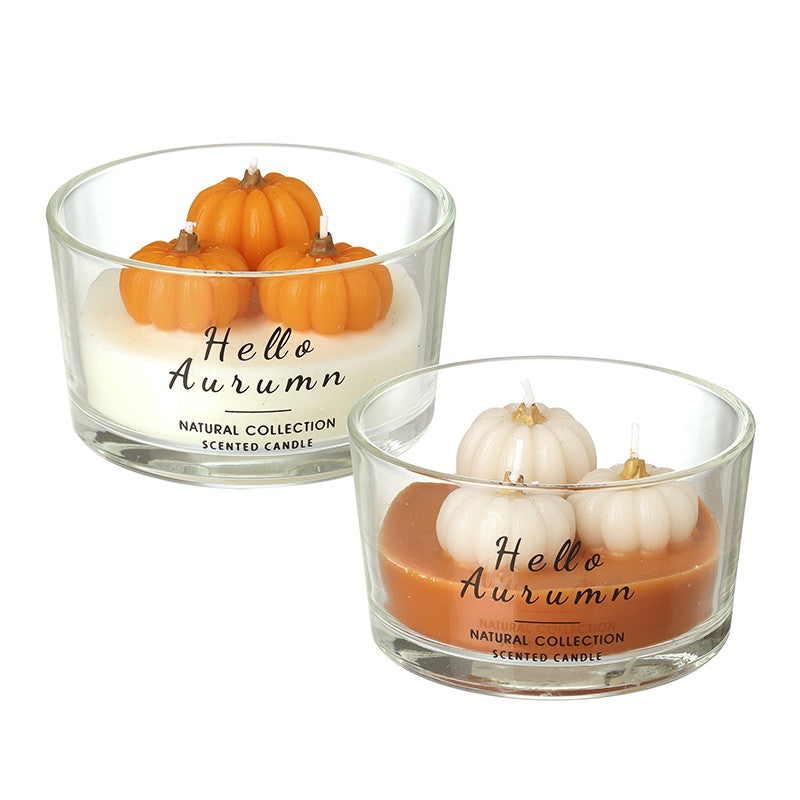 Hello Autumn Glass Pumpkin Candle