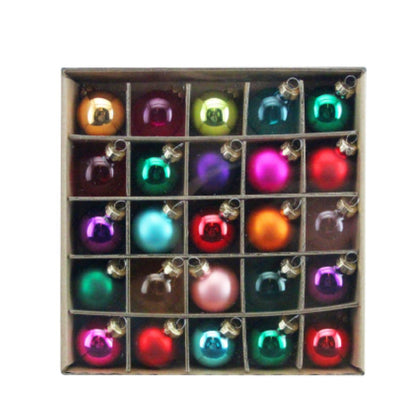 Set of 25 Multicolour Mini Glass Christmas Baubles