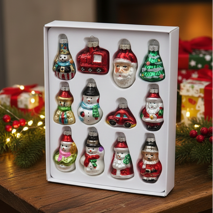 Set of 12 Mini Painted Glass Christmas Hanging Decorations