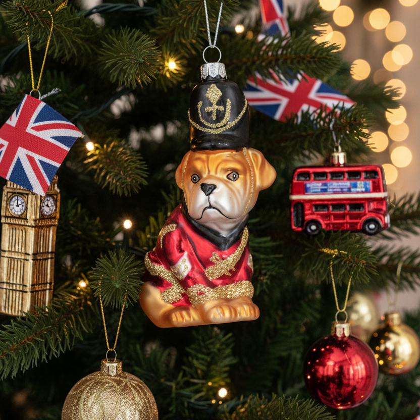 Glass Bulldog Soldier Christmas Hanging Decoration
