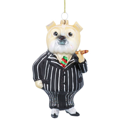 Glass Winston Churchill Design Bulldog Christmas Hanging Decoration