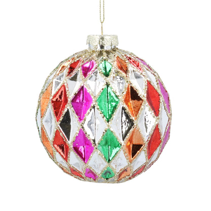 Glass Multicolour Harlequin Christmas Tree Bauble