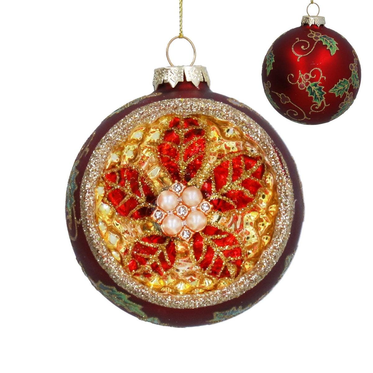 Red and Gold Ornate Vintage Style Glass Christmas Bauble