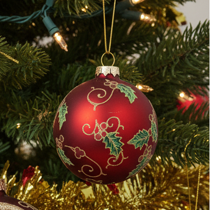 Red and Gold Ornate Vintage Style Glass Christmas Bauble
