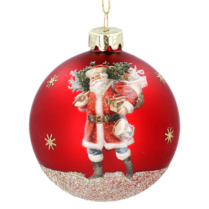 Red Nostalgia Santa Glass Christmas Tree Bauble