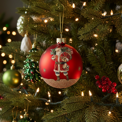Red Nostalgia Santa Glass Christmas Tree Bauble