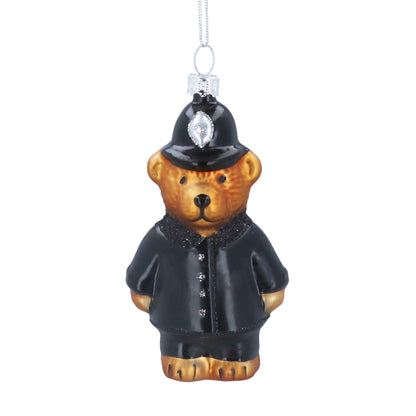 Glass Policeman Teddy Christmas Hanging Decoration