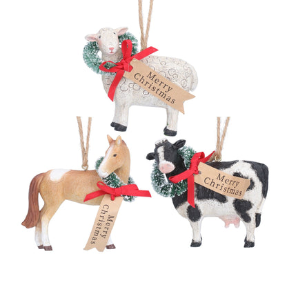 Resin Christmas Farm Animals Hanging Tree Decorations