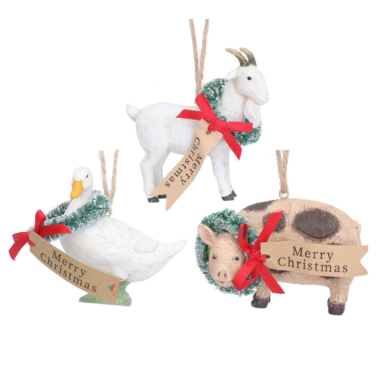 Resin Goose, Goat or Pig Christmas Tree Ornaments
