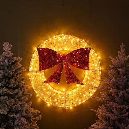 1.2M LED Lit Christmas Wreath with Large Red Bow