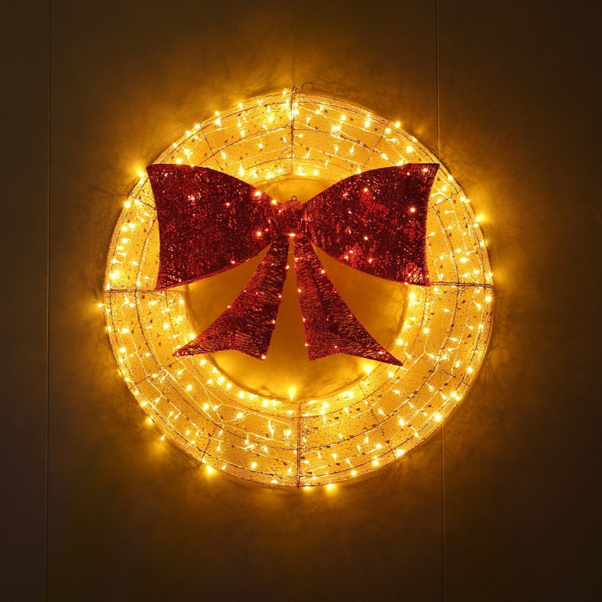 1.2M LED Lit Christmas Wreath with Large Red Bow