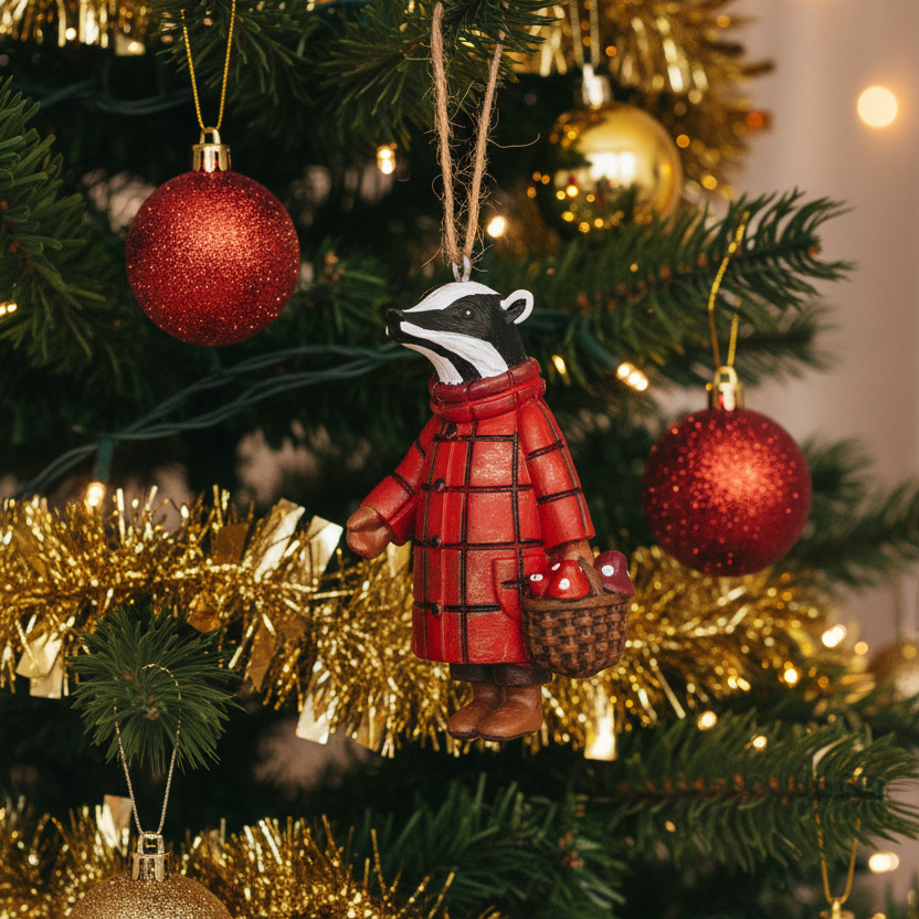 Mr and Mrs Badger Christmas Hanging Decoration