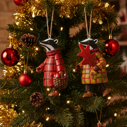 Mr and Mrs Badger Christmas Hanging Decoration