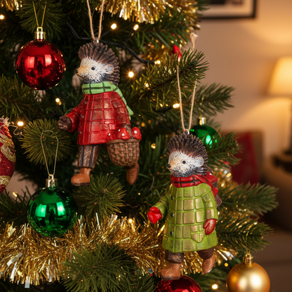 Mr and Mrs Hedgehog Christmas Hanging Decoration