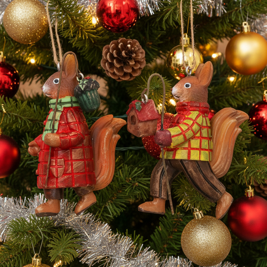 Mr and Mrs Squirrel Christmas Hanging Decoration