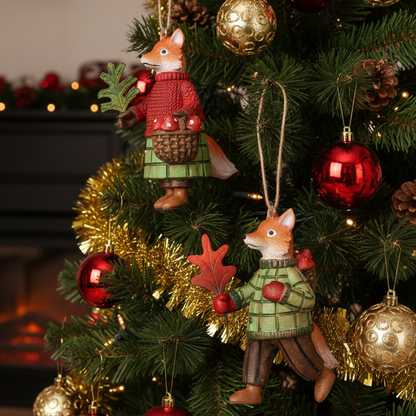 Mr and Mrs Christmas Fox Resin Hanging Christmas Decoration