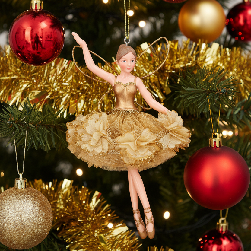 Gold Floral Christmas Fairy Hanging Decoration