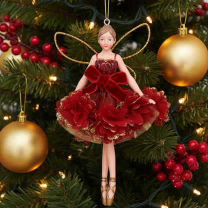 Burgundy Floral Christmas Fairy Hanging Decoration