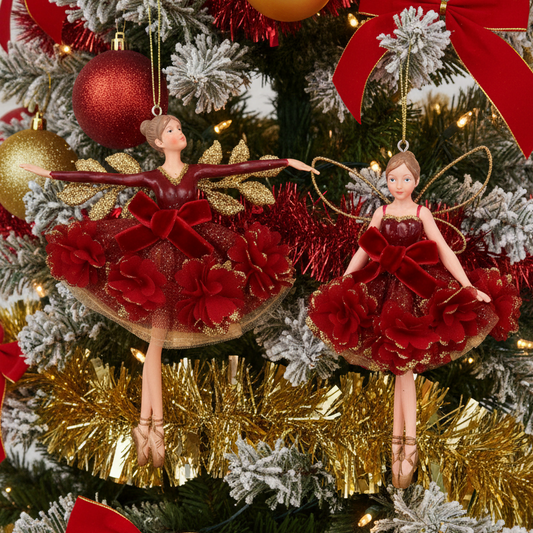 Burgundy Floral Christmas Fairy Hanging Decoration
